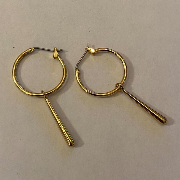 Gold Hoop Earrings w/Dangle - Picture 2 of 5